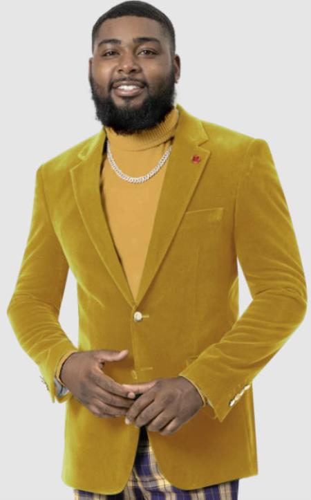 Mens Mustard Velvet Blazer