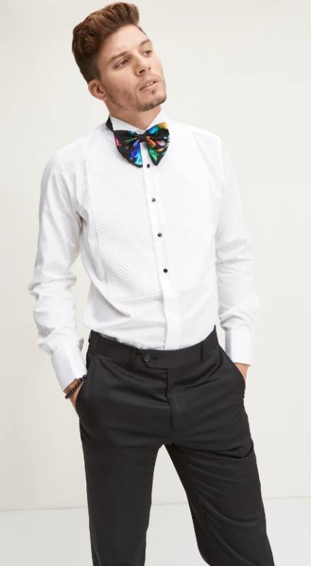 Mens Pleated Win Tip Collar Shirt - White