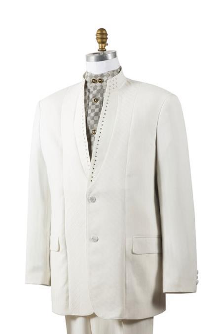 Mandarin Collar Tuxedo - Mandarin Tuxedo - No Collar Suit - Off White Suit