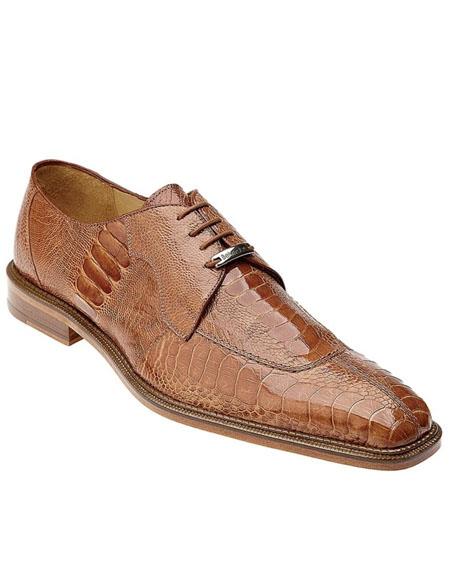 Belvedere Mens Amber Tan Ostrich Leg Shoes Oxford Siena