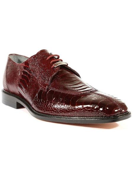 Belvedere Mens Burgundy Wine Ostrich Leg Shoes Oxford Siena