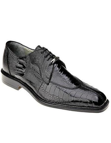 Belvedere Mens Black Ostrich Leg Shoes Oxford Siena