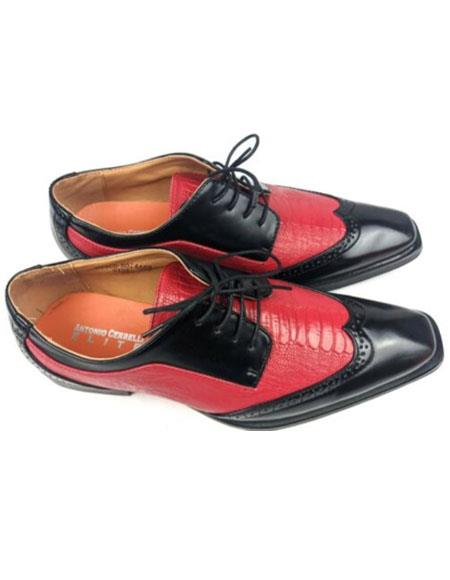 Mens Black & Red Leather Wingtip Dress Shoes