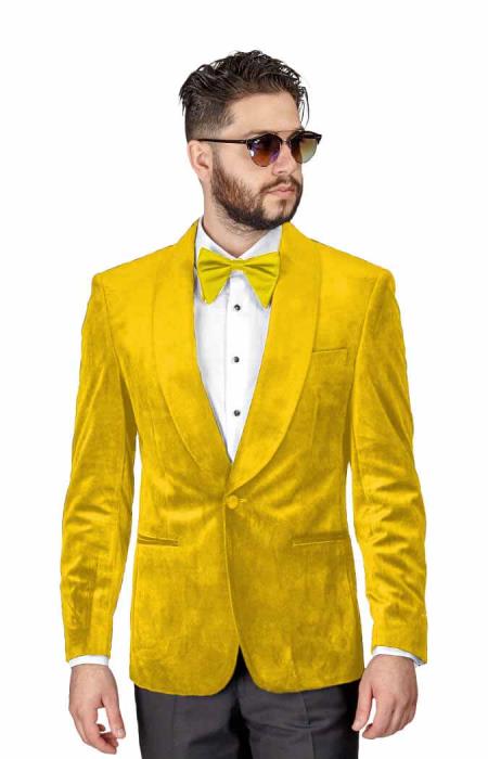 Mens Velvet Blazer - Velvet Tuxedo Jacket Yellow