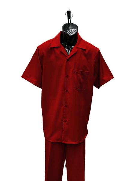 Mens Walking Suit - Big and Tall Casual Suit - Red Suit Up to 6XL Pants