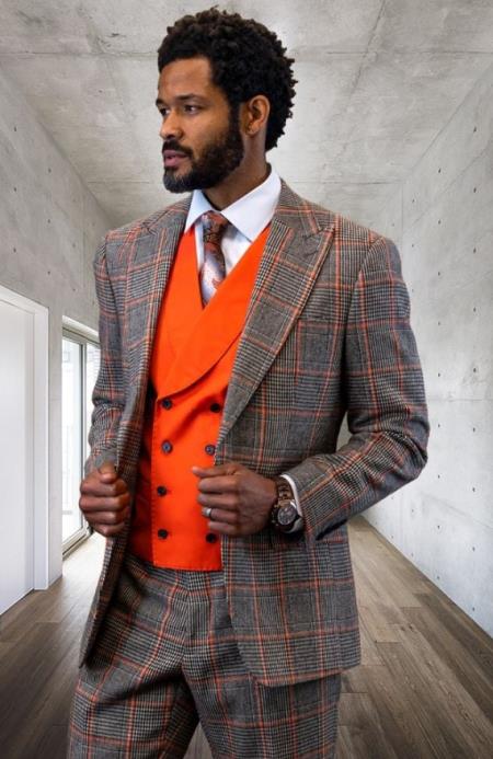 Product#JA60603 Statement Mens 100% Wool 3 Piece Suit - Glen