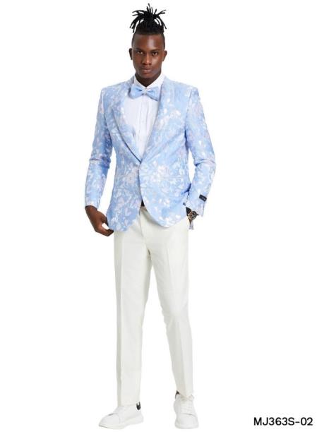 Paisley Sportcoat - Wedding Tuxedo Suit - Prom Sky Blue Blaz