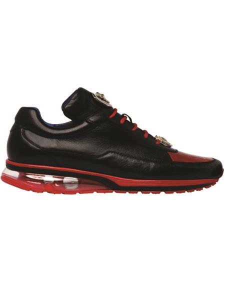 Style#E01 Belvedere Flash Ostrich Leg and Calf Sneakers Black - Red