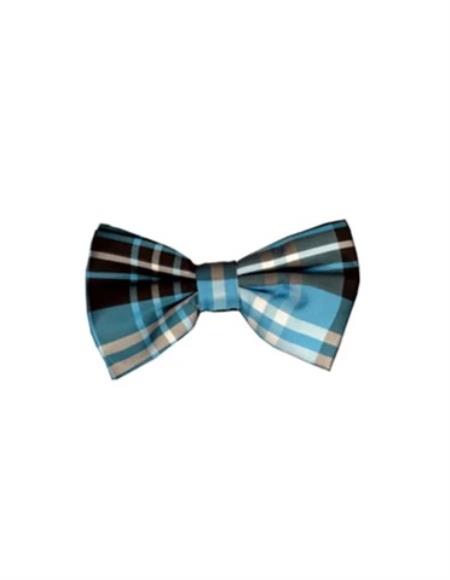 Mens Formal - Wedding Bowtie - Prom Turquoise Plaid Bowtie