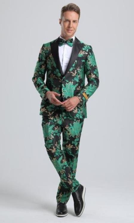 Emerald Green and Gold Tuxedo Suit