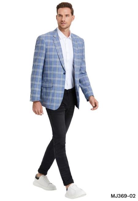 #JA61768 Wool Sport Coat - Plaid Blazer - Windowpane Blazer - Blue