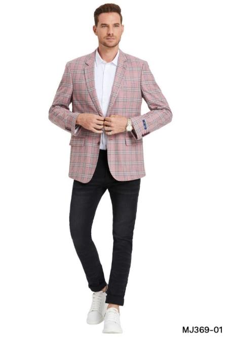 Wool Sport Coat - Plaid Blazer - Windowpane Blazer - Rose