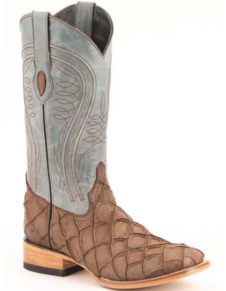 Mens Print Pirarucu Fish Boots Handcrafted Brown