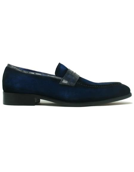 Carrucci Navy Suede Leather with Leather Trim