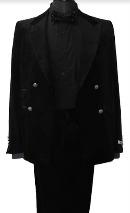 Velvet Suits - Double Breasted Suits - Slim Fit Suit - Black