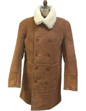   Cognac Shearling Double Breasted Buttons