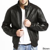   Lambskin Leather Bomber Jacket Blackbrown