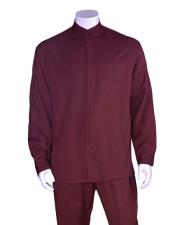   Mens Burgundy Long Sleeve Mandarin