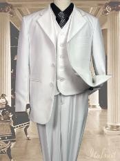   White 3pc Solid Suit With