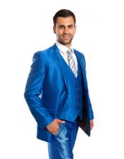 Single Breasted 3 Piece Suit Slim Fit Blue Suit