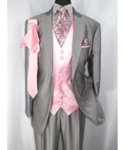   Mens 2 Button Grey/Pink Tuxedo