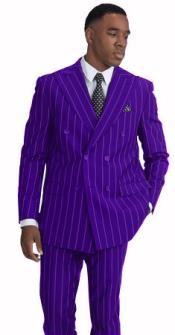  Mens Purple and White Pinstripe Double