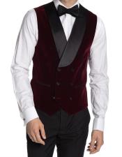  Mens Double Breasted Velvet Vest Burgundy