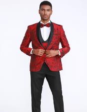  Mens Red and Black Shwal Lapel