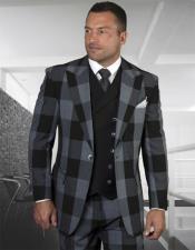  Mens Plaid Suit Classic Fit Suit