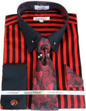  Black/Red Stripe Colorful Mens Dress Shirt