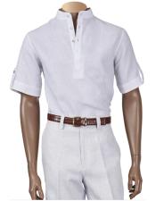  Mens White Linen Short Sleeve Dress