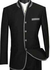  Mens Black Mandarin Collar Suit Slim