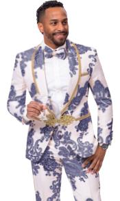  White and Navy Tuxedo - Flower